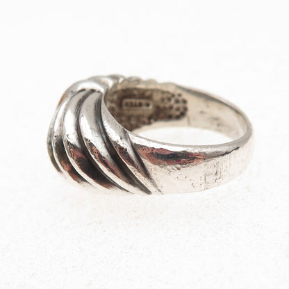 925 Sterling Silver Vintage Modernist Ribbed Oxidized Ring Size 7