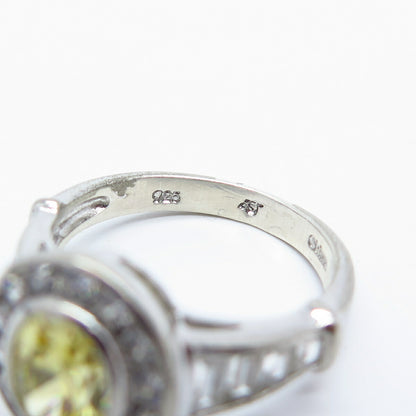 925 Sterling Silver White & Citrine-Tone C Z Ring Size 7.25