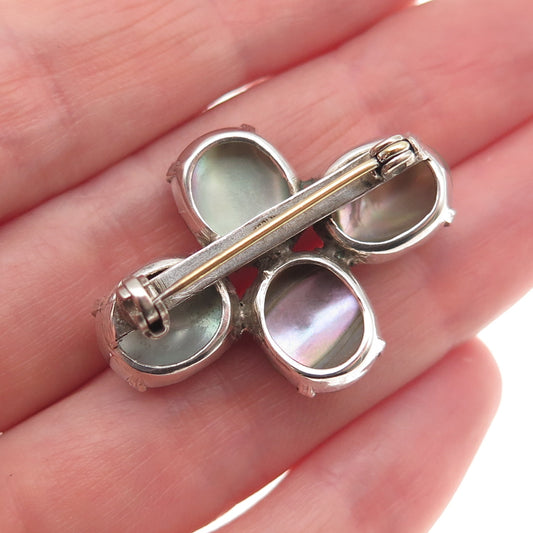 925 Sterling Silver Antique Art Deco Real Blister Pearl Cross Pin Brooch