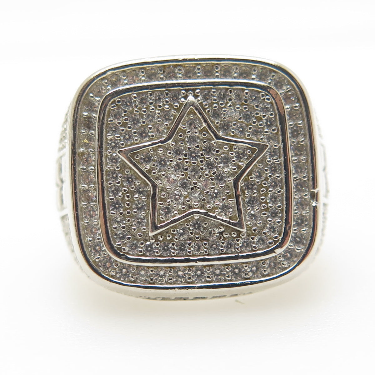925 Sterling Silver Pave C Z Star Accent Domed Ring Size 8.5