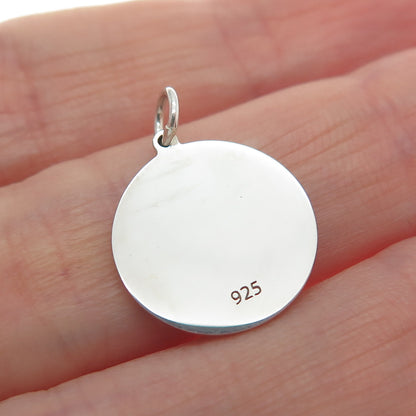 925 Sterling Silver Green Enamel Cat Round Tag Minimalist Charm Pendant