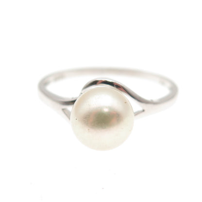 925 Sterling Silver Real Pearl Bypass Ring Size 9