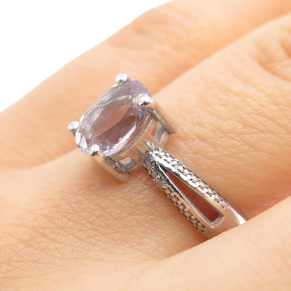 925 Sterling Silver Real Diamond Accent & Oval-Cut Amethyst Ring Size 7