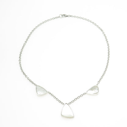 925 Sterling Silver Real Mother-of-Pearl Rolo Chain Necklace 16"