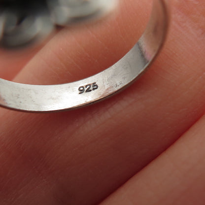 925 Sterling Silver Vintage Real Smoky Quartz Spiral Oxidized Ring Size 6.5