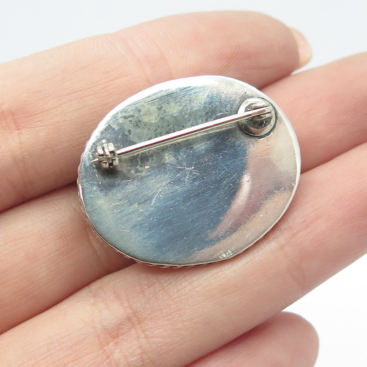 925 Sterling Silver Vintage Real Aventurine Gemstone Pin Brooch