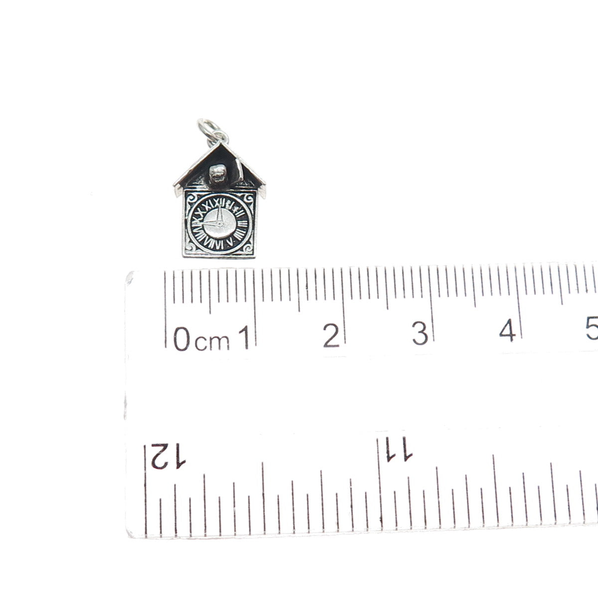 925 Sterling Silver Antique Art Deco Cuckoo Clock Oxidized Mini Charm Pendant
