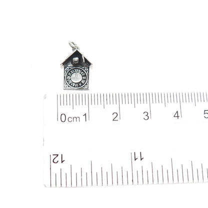 925 Sterling Silver Antique Art Deco Cuckoo Clock Oxidized Mini Charm Pendant