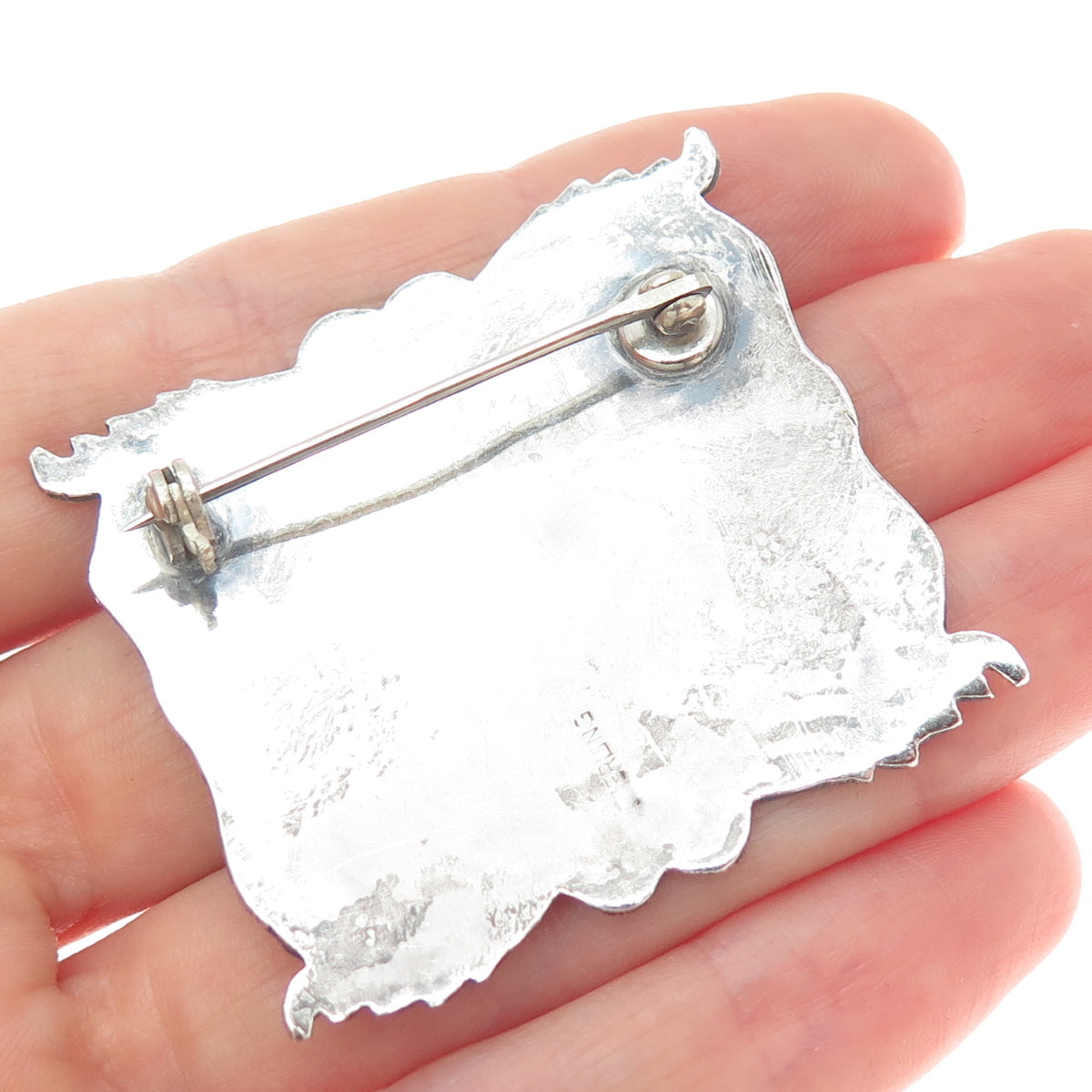 925 Sterling Silver Vintage Real Abalone Shell Floral Leaf Oxidized Pin Brooch