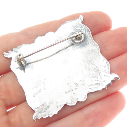 925 Sterling Silver Vintage Real Abalone Shell Floral Leaf Oxidized Pin Brooch