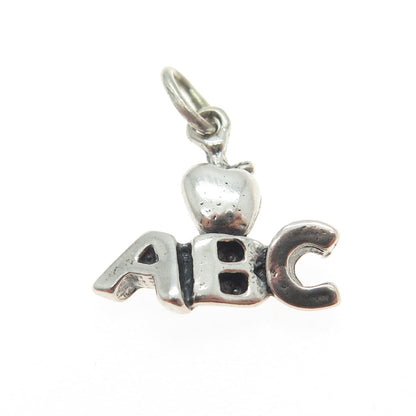 SUNDANCER 925 Sterling Silver Vintage ABC & Apple Charm Pendant