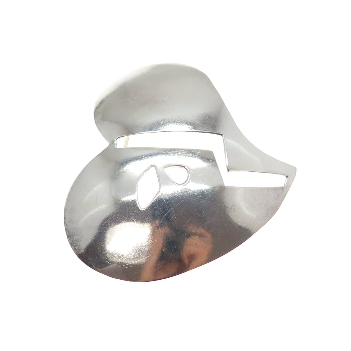 925 Sterling Silver Vintage Mexico Modernist Heart Pin Brooch