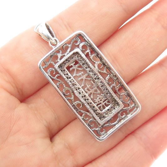 925 Sterling Silver Real Diamond Always Happy Chinese Character Charm Pendant