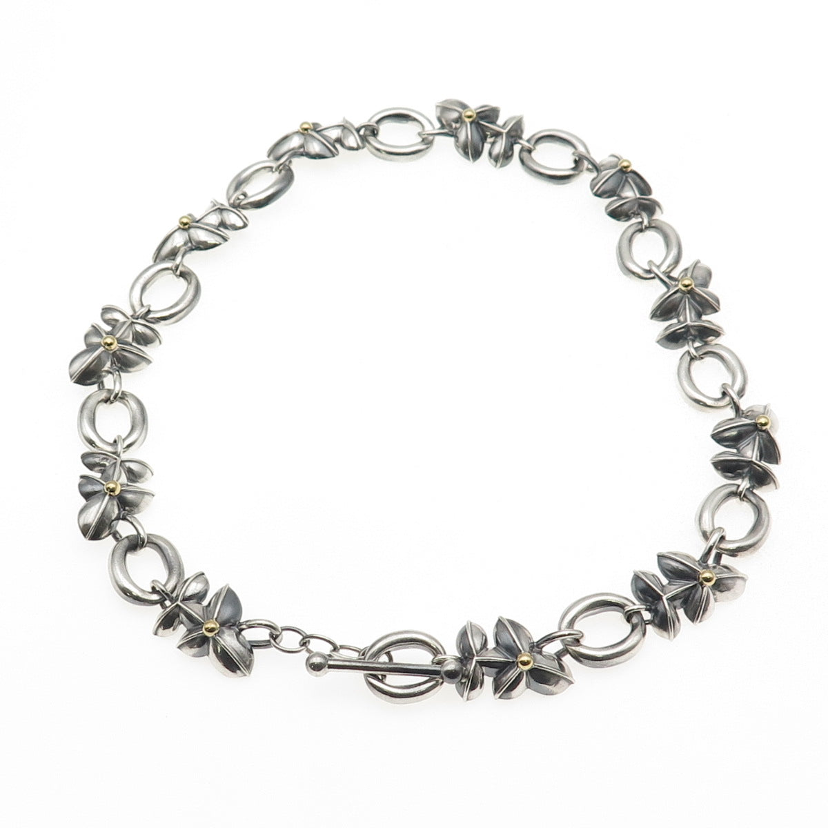 Bill Blass 925 Sterling Silver 18K Gold Vintage Modernist Floral Necklace 16"