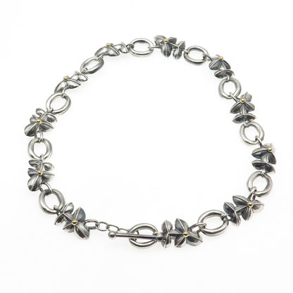 Bill Blass 925 Sterling Silver 18K Gold Vintage Modernist Floral Necklace 16"