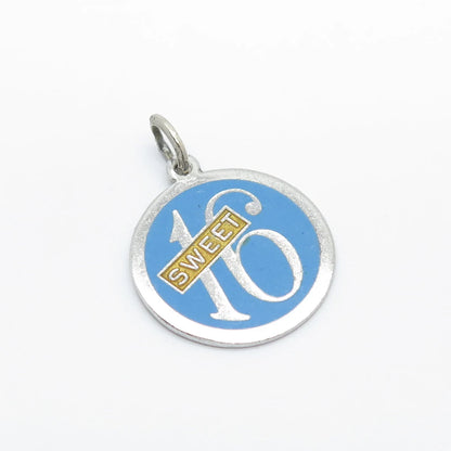 925 Sterling Silver Vintage Beau Enamel “Sweet 16” Round Pendant