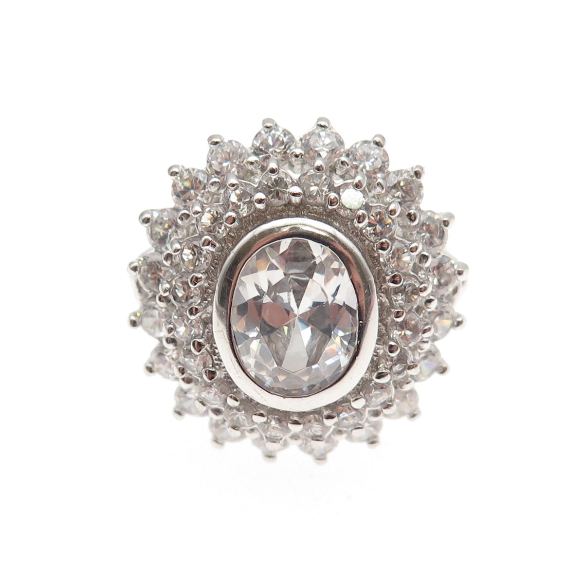 925 Sterling Silver Oval & Round-Cut C Z Bohemian Ring Size 7.25