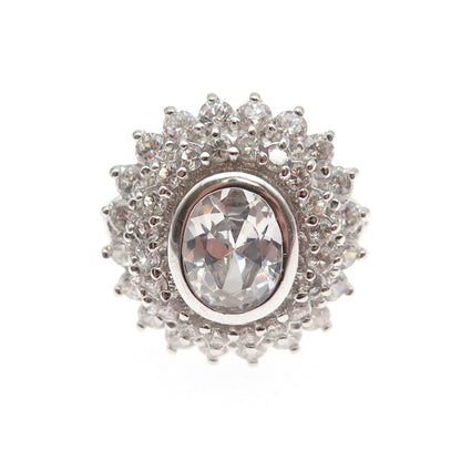925 Sterling Silver Oval & Round-Cut C Z Bohemian Ring Size 7.25