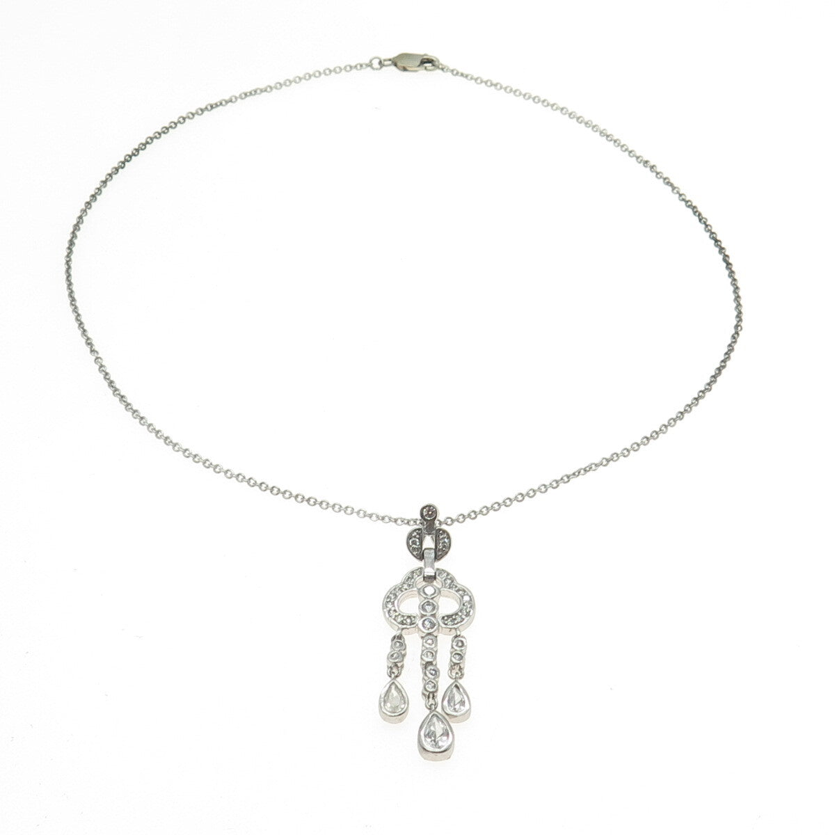 925 Sterling Silver Pave C Z Rolo Chain Necklace 16"
