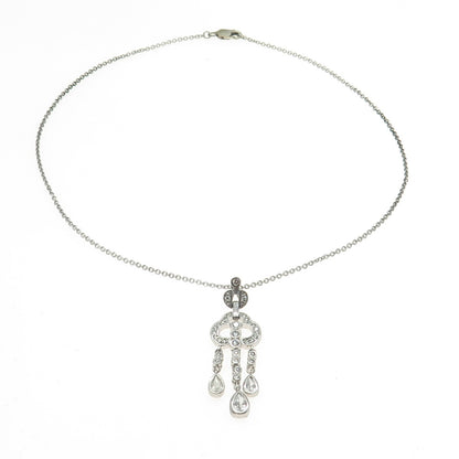 925 Sterling Silver Pave C Z Rolo Chain Necklace 16"