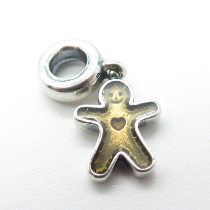 PANDORA 925 Sterling Silver Enamel Gingerbread Man Dangle Charm