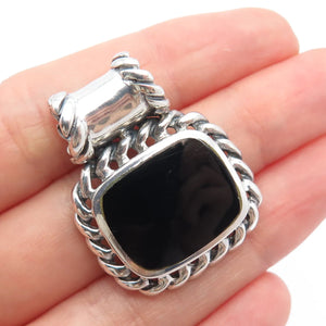 925 Sterling Silver Vintage Real Black Onyx Gemstone Ornate Pendant