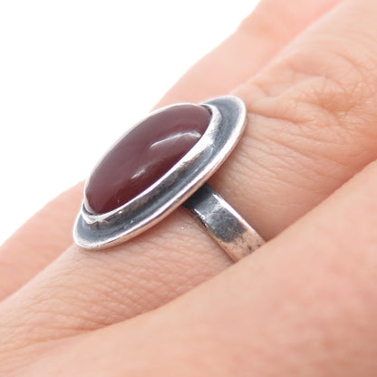 925 Sterling Silver Vintage Real Carnelian Modernist Oxidized Ring Size 6