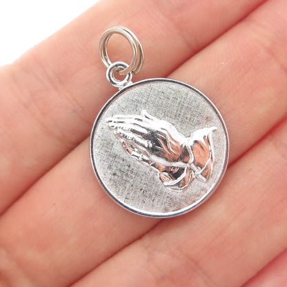 WELLS 925 Sterling Silver Vintage Prayer Hands Religious Charm Pendant