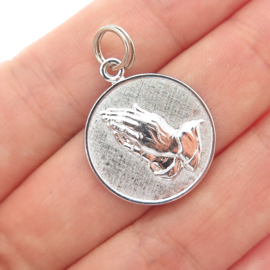 WELLS 925 Sterling Silver Vintage Prayer Hands Religious Charm Pendant