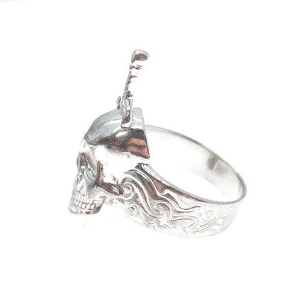 HARD JEWELRY 925 Sterling Silver Hallucinogenic Nightmare Skull Ring Size 9.25