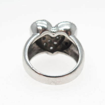 925 Sterling Silver Round-Cut Black & White C Z Heart Ring Size 6.5