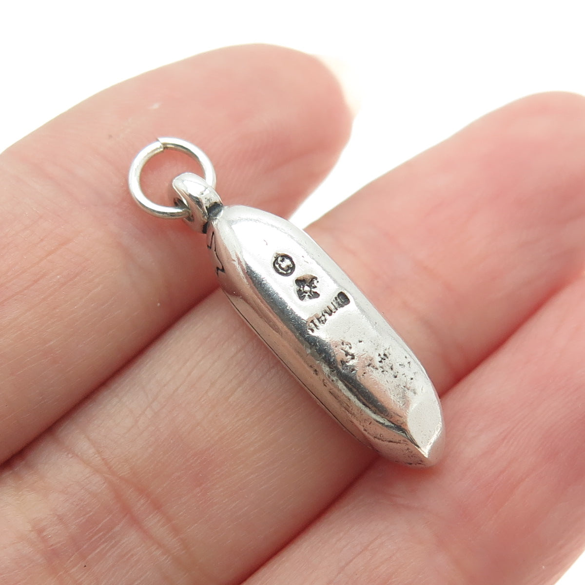 SUN WEST 925 Sterling Silver Vintage Canoe 3D Charm Pendant