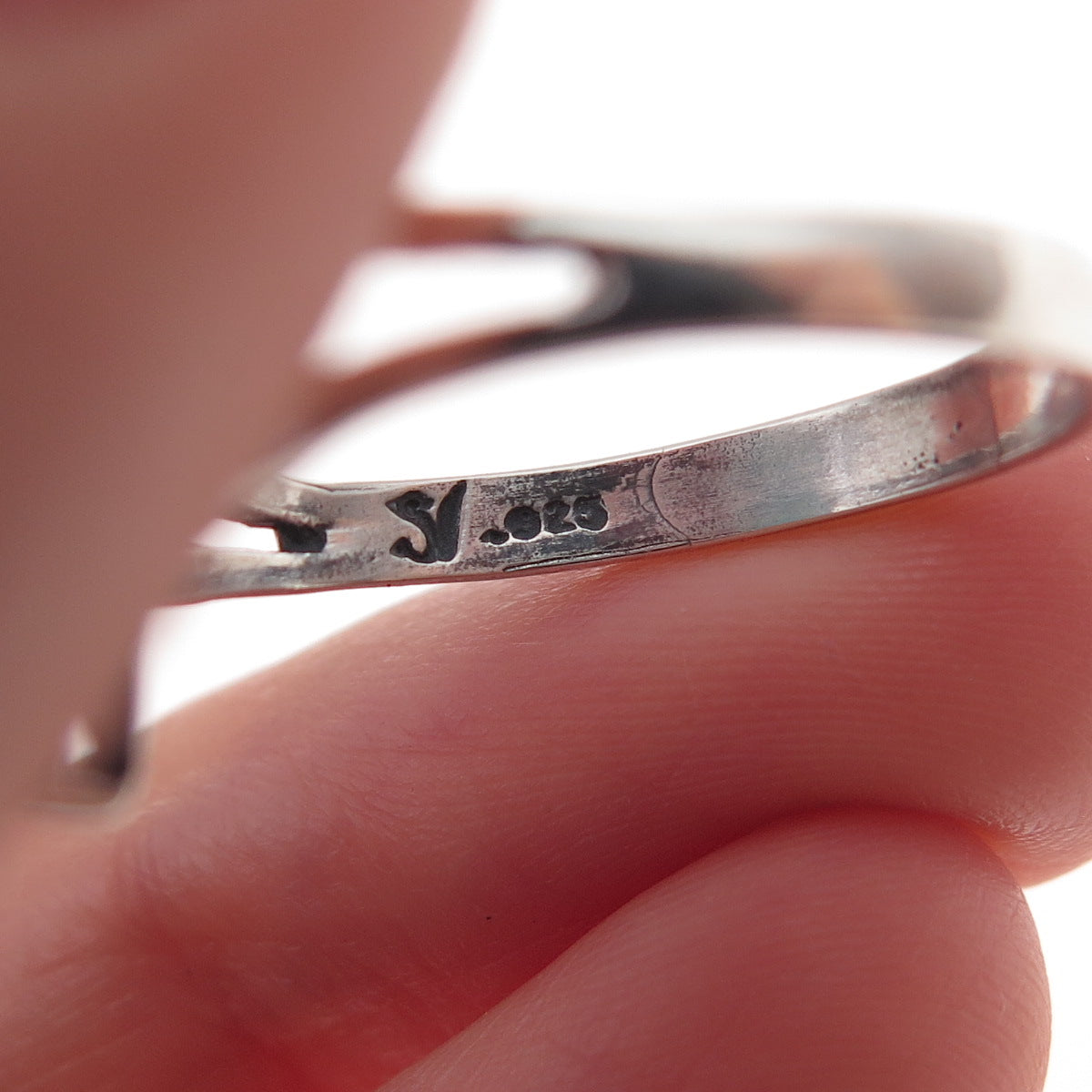 925 Sterling Silver Vintage Real Turquoise Cross Oxidized Ring Size 8.5