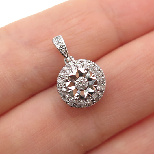 925 Sterling Silver SLD Real Round-Cut Diamond Minimalist Charm Pendant