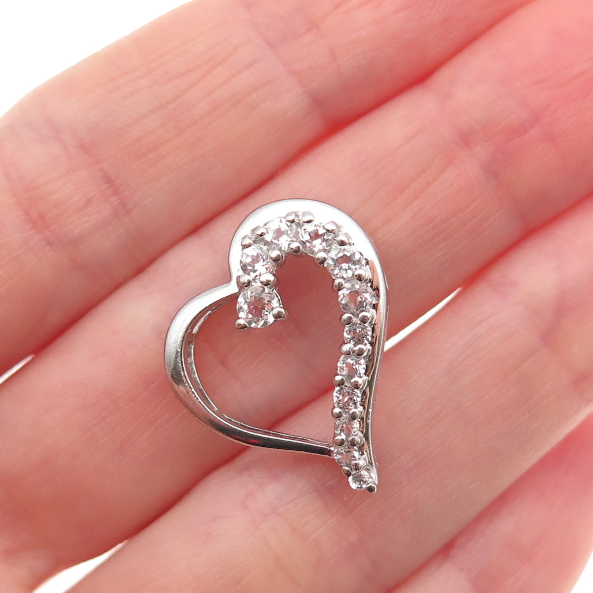 925 Sterling Silver Real Round-Cut White Topaz Heart Mini Slide Charm Pendant