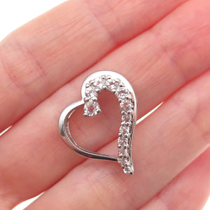925 Sterling Silver Real Round-Cut White Topaz Heart Mini Slide Charm Pendant