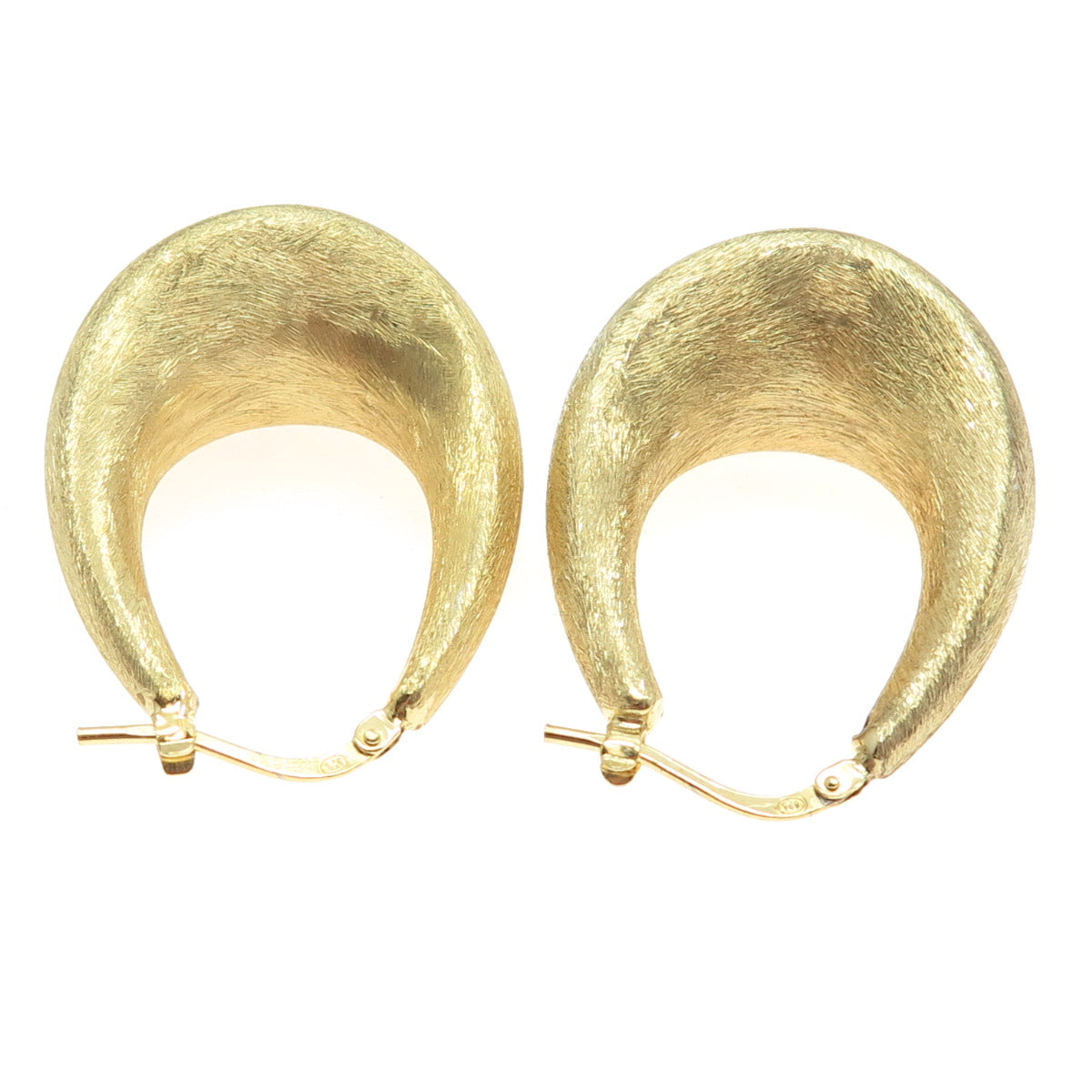 925 Sterling Silver Gold Plated Brushed Puffy Door Knocker Hoop Earrings