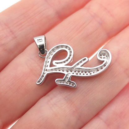 925 Sterling Silver Round-Cut C Z Letter F Initial Charm Pendant
