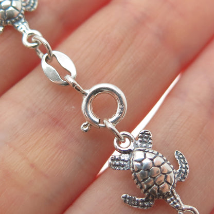 925 Sterling Silver Vintage Turtle Link Oxidized Bracelet 7.5"