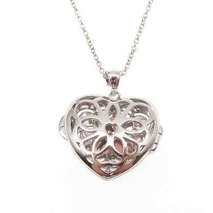 925 Sterling Silver C Z Heart Locket Pendant Cable Chain Necklace 18"