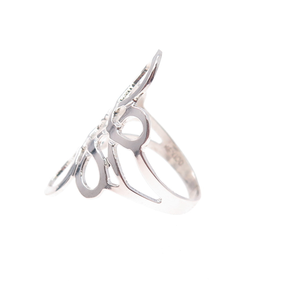 925 Sterling Silver Vintage Mexico Modernist Flower Ring Size 7.25