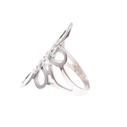 925 Sterling Silver Vintage Mexico Modernist Flower Ring Size 7.25