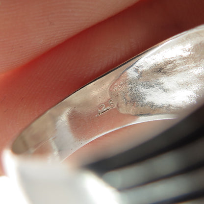 925 Sterling Silver Vintage Marquise-Cut C Z Modernist Oxidized Ring Size 10
