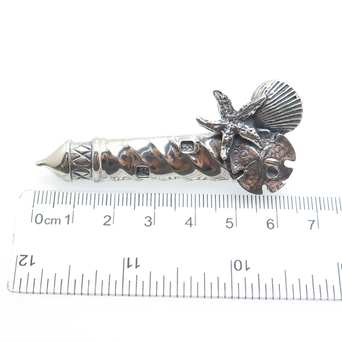 925 Sterling Silver Vintage Lighthouse Sea Life Oxidized Pin Brooch