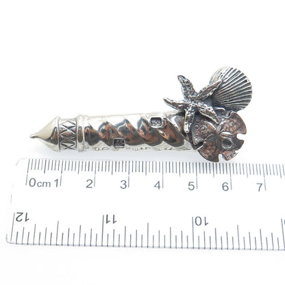 925 Sterling Silver Vintage Lighthouse Sea Life Oxidized Pin Brooch