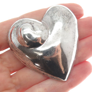 925 Sterling Silver Vintage Mexico Modernist Heart Oxidized Pin Brooch