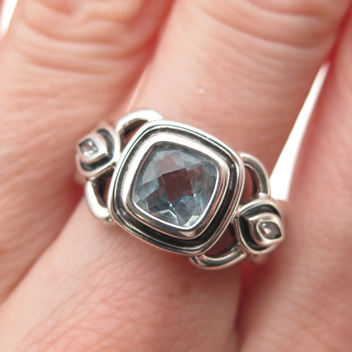 ROSS SIMONS 925 Sterling Silver Vintage Real Blue Topaz Oxidized Ring Size 8