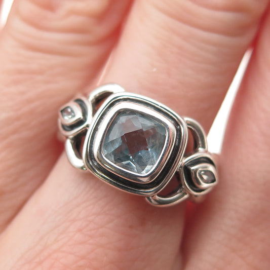 ROSS SIMONS 925 Sterling Silver Vintage Real Blue Topaz Oxidized Ring Size 8