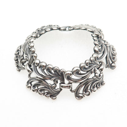 Danecraft 925 Sterling Silver Antique Art Deco Floral Panel Link Bracelet 7.75"
