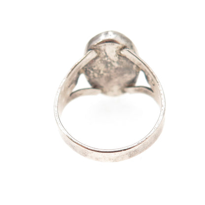 925 Sterling Silver Vintage Real Turquoise Yin Yang Oxidized Ring Size 6.75